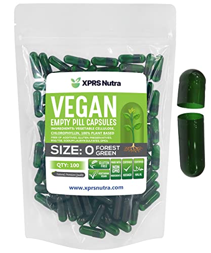 Image of XPRS Nutra Size 0 Empty Capsules - 100 Count Empty Vegan Capsules - Vegetarian Pills - DIY Vegetable Capsule Filling - Veggie Pill Caps for Do-It-Yourself Supplements (Forest Green)