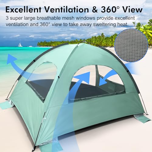 WhiteFang Beach Tent Anti-UV Portable Sun Shade Shelter for 3/4/6/8 Person, Extendable Floor with 3 Ventilating Mesh Windows Plus Carrying Bag, Stakes and Guy Lines - Image 5