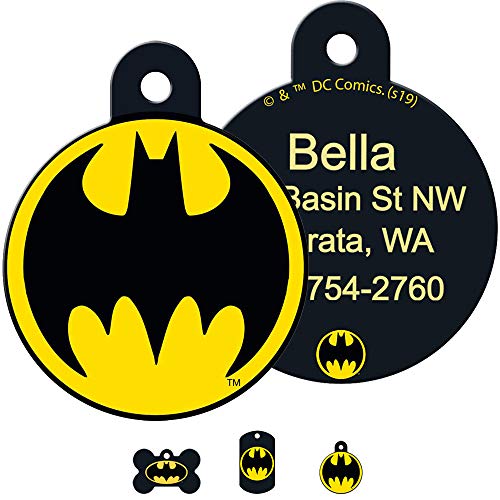 GoTags Superhero Batman Dog Tags for Pets, Personalized Engraved Dog ID Tags with up to 4 Lines of Custom Text