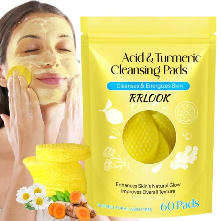 Radhav Mart and Turmeric Cleanssing PadDs, Turmeric Acid CleaNnsing PaAds, Turmeric CleansSing Exfoliating PadSs, Turmeric Pads, Turmeric Infused Foaming Exfoliating-1pack(60pads)