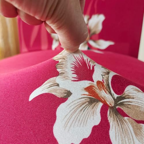 Image of Styleys Chair Covers for Dining Room, Stretch Dining Chair Cover, Washable Spandex Kitchen Chair Slipcovers (Set of 8, Red White Lilly, SD3223)