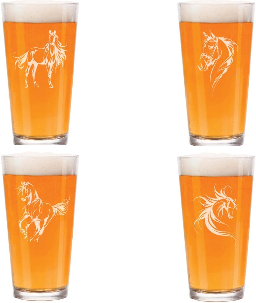 MIP 16 oz Beer Pint Glass Gift Set Of 4 FANCY Horse Collection