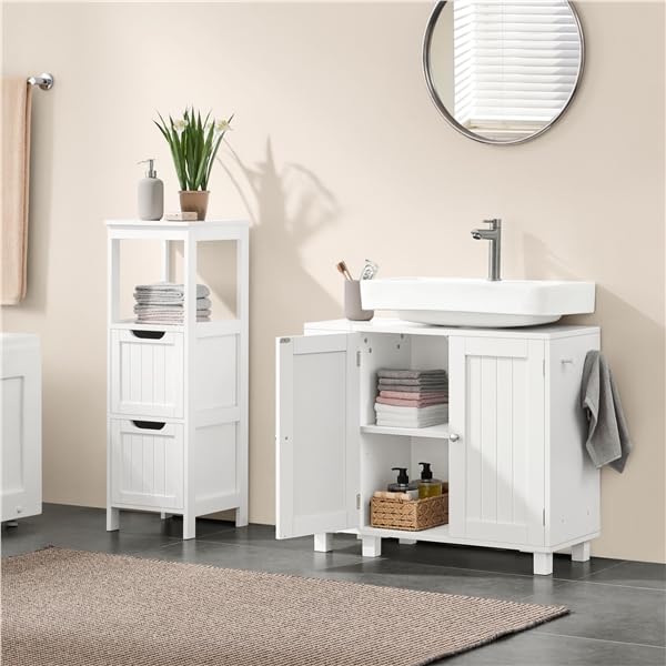 Yaheetech Waschbeckenunterschrank, Unterschrank, Badezimmerschrank mit 2 Türen, rechts oder Links austauschbar, Badschrank, höhenverstellbare Ablage, Weiß, 75x30x62 cm