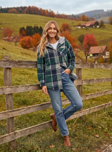 Image of Dokotoo Women's Flannel Hooded Plaid 2026 Shacket Thick Coat Fleece Jacket