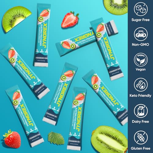 Image of Electrolytes Powder Packets Sugar Free, 30 Sticks High Sodium Hydration Packets, Low Calorie Electrolyte Packets Drink Mix Liquid Daily IV with Strawberry Kiwi, 10.5OZ