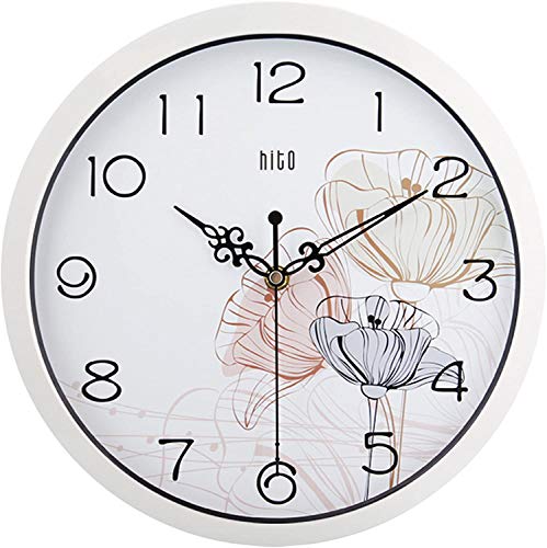 hito Silent Floral Wall Clock Non Ticking 10 inch Excellent Accurate Sweep Movement Glass Cover, Decorative for Kitchen, Living Room, Bathroom, Bedroom, Office (Lotus White)