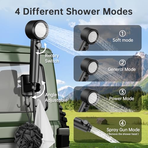 Ducha portátil IGRL con bomba recargable de 8000mAh, 4 modos de rociado, impermeable IPX8, ideal para camping, viajes, lavado de autos, baño de mascotas y riego miniatura 5