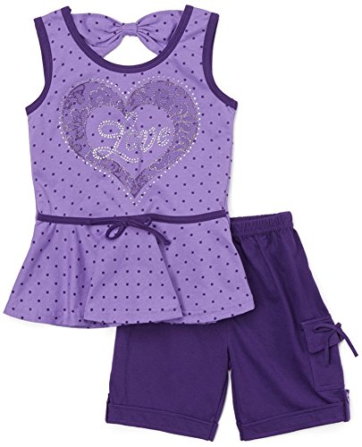 Image of ToBeInStyle Girl's Two Piece Summer Set Cute Tee Top and Matching Shorts Adorable Outfit