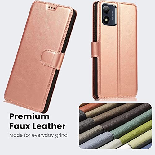 NWNK13 For Motorola Moto E13 Case Leather Wallet Book Flip Folio Stand View Phone Cover with Card Slots Kickstand for Motorola E13 (Rose Gold - Image 2
