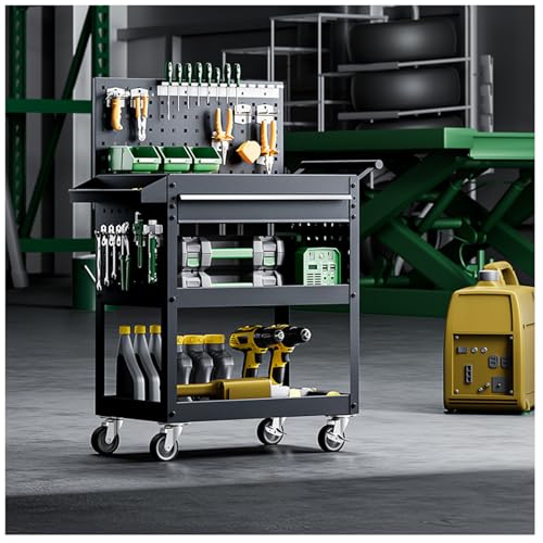 Carro de herramientas ergonómico con ruedas giratorias y freno silencioso, capacidad de carga de 300 kg, caja de herramientas extraíble, perfecta para mantenimiento de taller y almacenamiento de