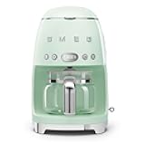 50's Retro Style Aesthetic Drip Coffee Machine with 10 Cup Glass Carafe, Auto Start Feature, Keep Warm Plate, and Two Coffee Strength Settings (Pastel Green)