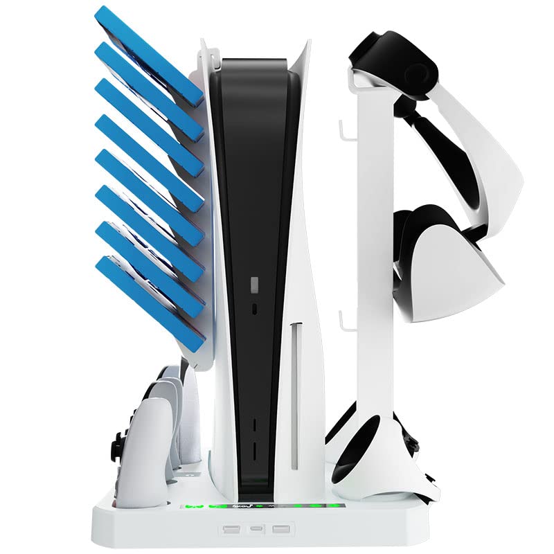 MYAYD Stazione di ricarica e stazione di raffreddamento per PSVR2/PS5, stazione di ricarica per controller PSVR2, supporto per cuffie PS VR2, 8 rack di gioco, supporto verticale con ventola di