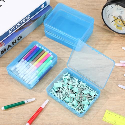 Image of Dunzoom 25 Pcs Plastic Crayon Boxes with Lids, 4.53 x 3.35 x 1.1 Inches Stackable Small Storage Organizer Containers Crayon Pencil Case for Art Crafts Jewelry Beads Office Supplies(Blue)