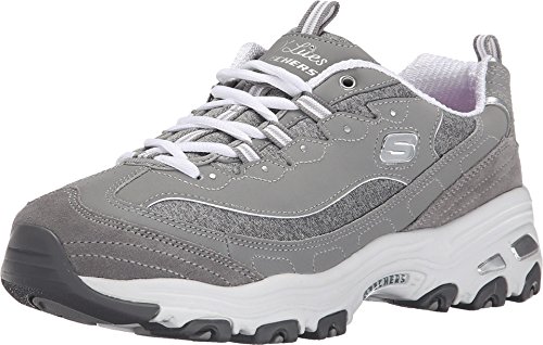 Skechers Women's D'Lites-Me Time Lace Up Fashion Sneakers, Grey/White, 6.5