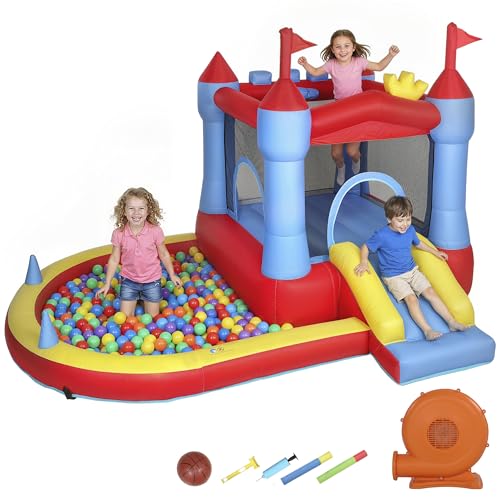 AIYAPLAY Château gonflable avec souffleur, parc aquatique gonflable, toboggans, trampoline, piscine à balles, panier de basket, pistolet à eau,...
