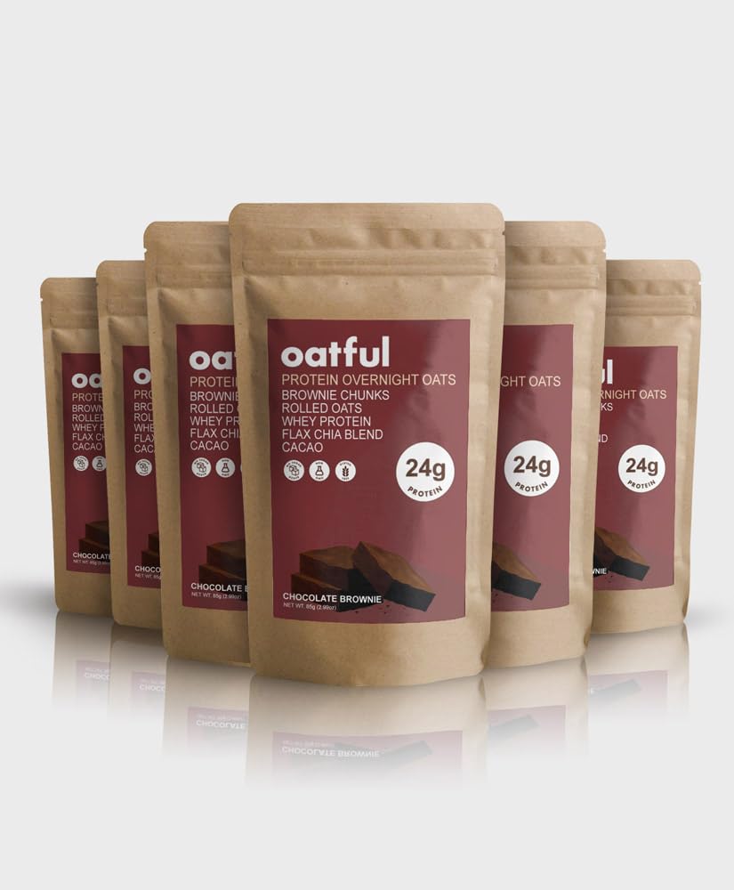 Overnight Oats – Chocolate Brownie 6 Single-Serve Pouches Total | 24g Protein per Serving, Vegan, Gluten Free, Sugar Free Healthy Breakfast or Snack