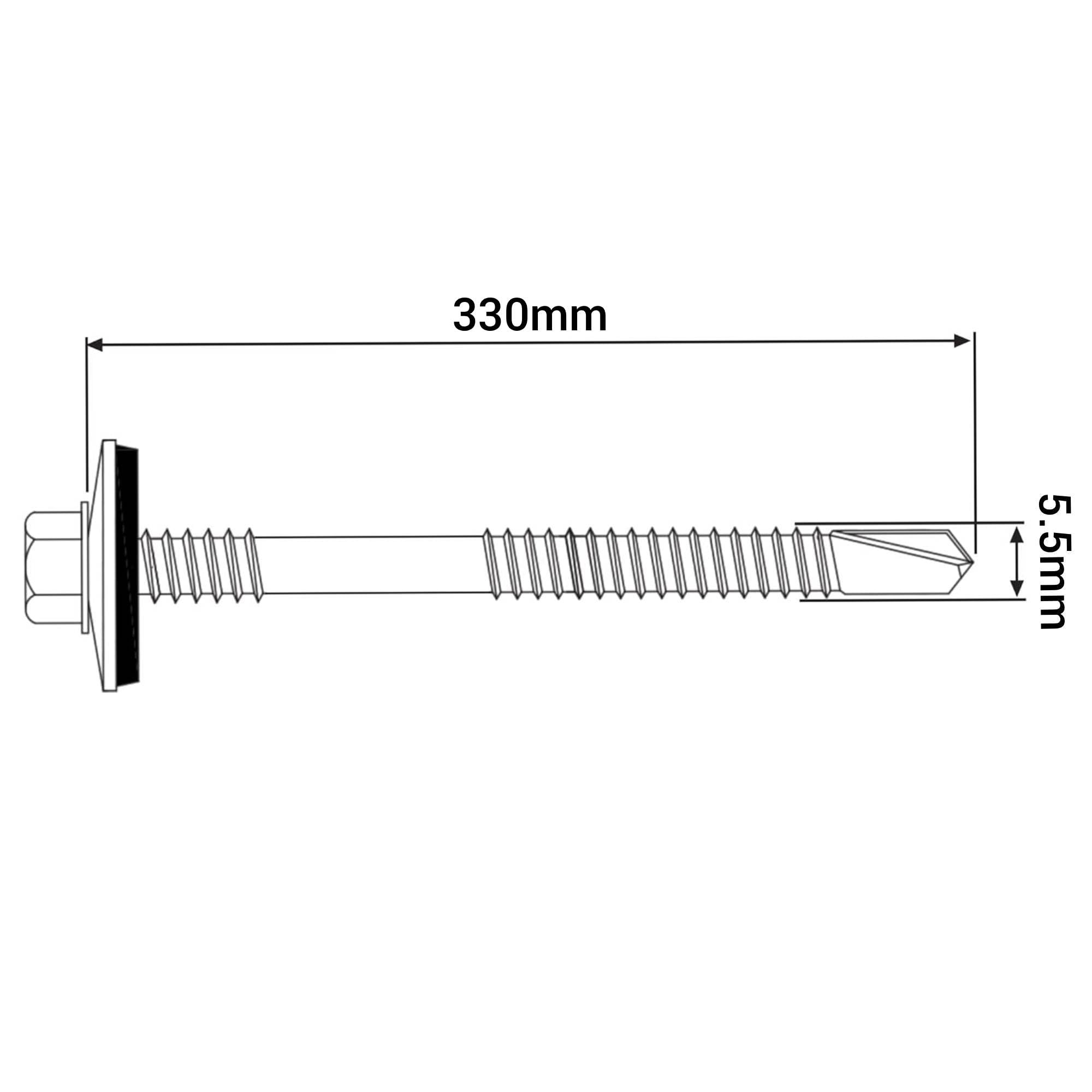 SKIR'CO (2 pcs) Painted Self Drilling 5.5 x 330 mm Screws with EPDM Washers for Sandwich Panels Hex Head (Anthracite Grey, RAL 7016) - Image 4