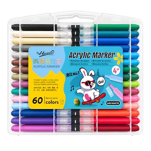Image of Shopiable Store Acrylic Paint Marker Set - Waterproof, Quick Dry, Multi-Surface (Canvas, Glass, Wood, Rock) - Fine Tip 3.5mm - Non-Toxic Art Markers for Kids & Adults (60)
