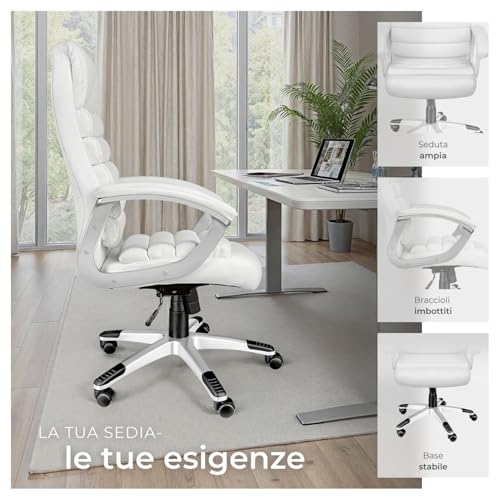 ®, Sedia Ufficio Elegante e Confortevole, Design a Onde, Poltrona Doppia Imbottitura, Altezza Regolabile, Girevole 360°, Sedia Scrivania Ergonomica - Bianco - Sedia gaming - Immagine 6