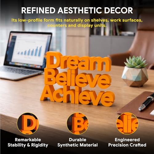Image of Mad Masters Dream Believe Achieve Motivational Desk Decor - Aesthetic Table, Shelf & Wall Showpiece for Home Office, Business. Vastu Friendly Gifting, Burnt Orange (8x5.5x1 Inch)