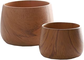 Hemoton Hoog kwaliteit 2 unidades de vasos para plantas Vasos de cerâmica para flores com textura de madeira natural
