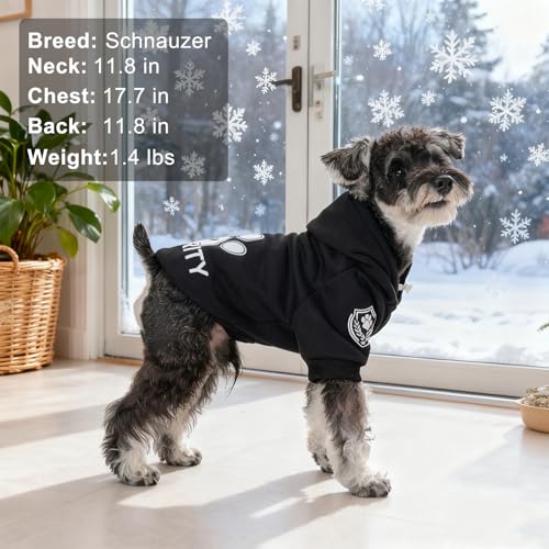 Image of BEAUTYZOO Security Dog Hoodie Sweaters for Small Medium Large Dogs, Brushed Fleece Dog Clothes with Hat,Soft Winter Fall Coat All Weather Pullover, Classic Halloween Costume with Leash Hole, Black S