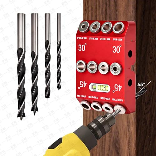 Guía de perforación multiángulo de 30, 45 y 90 grados con 4 brocas, guía de perforación portátil para agujeros rectos y angulares, kit de plantilla de aluminio para agujeros de bolsillo para pasaman