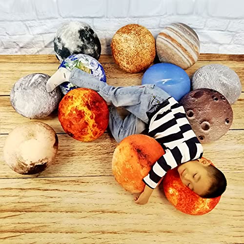 Qupace 11 Piece Set Space Planet Throw Pillow Covers Solar System Universe Planet Image Decorative Cushion Cover Round Pillow Case 3D Home Decor Pillows Covers 10X10Inch