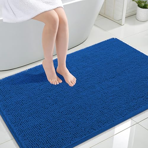 Image of OLANLY Large Bathroom Rugs 44x32, Soft Absorbent Chenille Bath Rugs, Rubber Backing Quick Dry, Machine Washable Bath Mats for Bathroom Floor, Tub and Shower, Home Decor Accessories, Deep Navy Blue