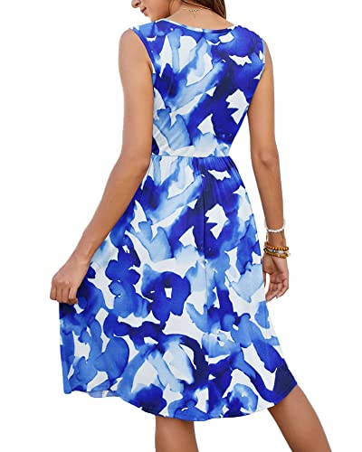Image of MOLERANI Women Summer Dresses Sleeveless Casual Loose Swing Button Down Midi Dress with Pockets