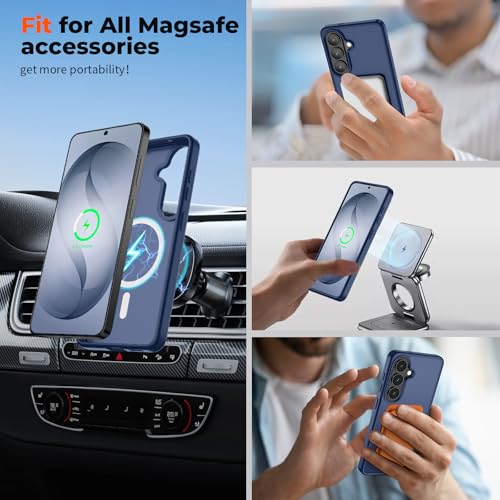 Image of SUPFINE Magnetic for Samsung Galaxy S26 Case with Screen Protector, (Built-in Magnets) (Military Grade Drop Protection) Slim Translucent Shockproof Phone Case,Sapphire Blue
