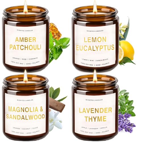 4-Pack Soy Scented Candles: Lavender Magnolia Sandalwood Lemon Eucalyptus