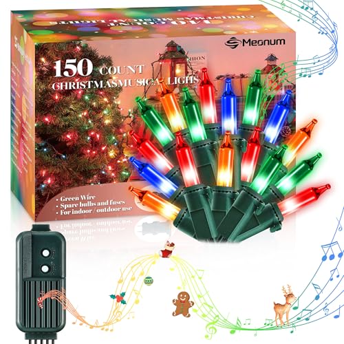 Meonum 150 Bulbs Musical Christmas Lights with Music Singing Christmas Tree Lights with 25 Classical Holiday Songs 7 Function Modes Adjustable Volume and Mute Back You to 80s 90s (Multi Color)