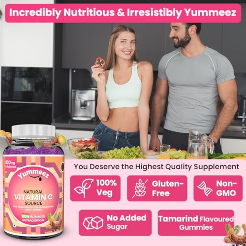 Image of Naturyz Natural Vitamin C Gummies with Amla & Zinc | Immunity & Antioxidant Support | No Added Sugar, Plant-Based | No Ascorbic acid | Better Absorption & Bioavailability | Tasty Daily Wellness Supplement (Tamarind Flavour)- 50 gummies
