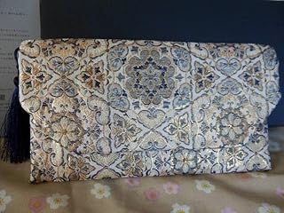 京都織屋生地クラッチ長財布金糸花柄天井紋タッセル付き