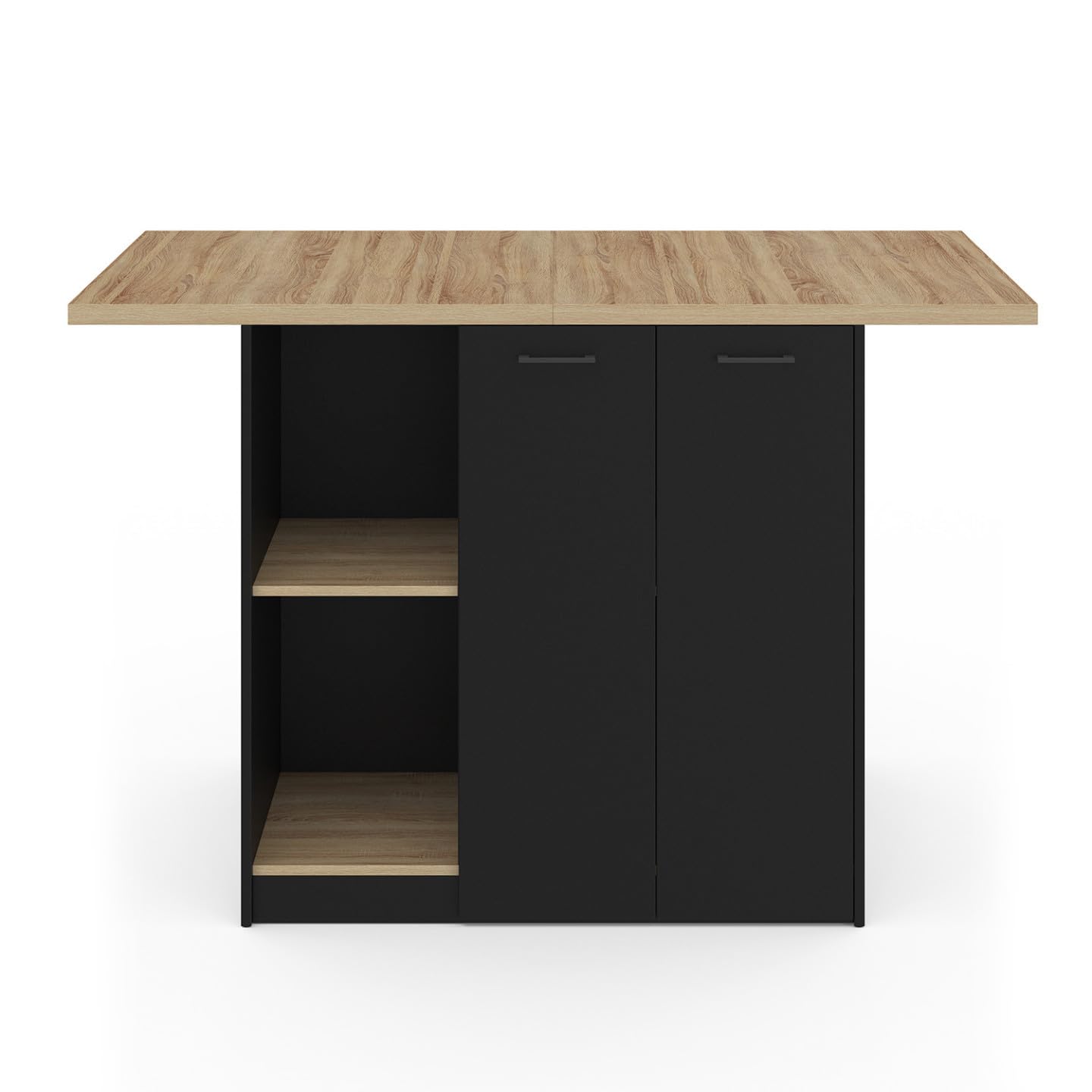 IDMarket - Ilot central BAO 140 cm 4 personnes bois noir avec plan de travail façon hêtre