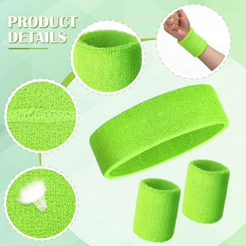 Image of 24 Pieces 80s Neon Sweatbands Set, Include 8 Sports Headbands and 16 Sweat Wristbands Elastic Athletic Tennis Sweat Bands Bulk for Man Woman