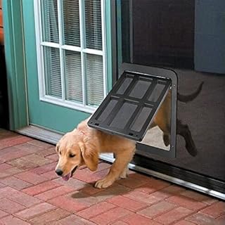 Pet Dog Screen Door Doggy Door with Magnetic Flap Lockable Cat Door for Existing Screen/Sliding Door, Window and Porch - Black