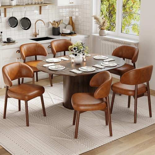 Image of MALOL 47 inch-63 inch Extendable Round to Oval Dining Room Table Chairs Set for 4-8, Modern Wooden Kitchen Table and Chairs with Hidden Storage and Fluted Design for Dining Room /Small Space(Walnut and Brown)