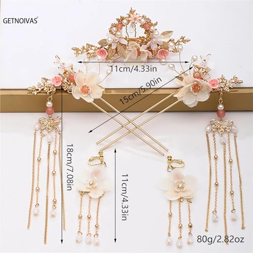 Épingle à cheveux Hanfu boucles d'oreilles longues franges fleur