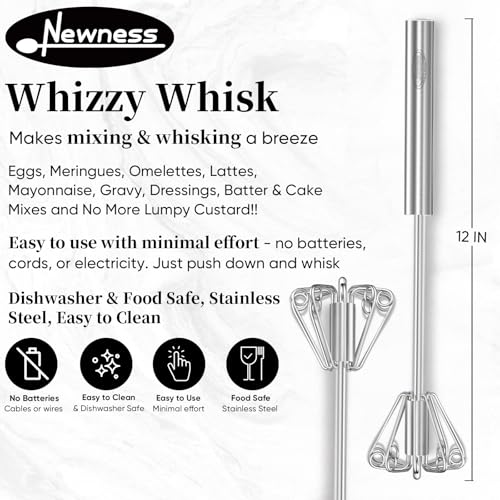 Newness Egg Whisk, Stainless Steel Semi Automatic Whisk Blender for Home -Versatile Tool for Egg Beater, Milk Frother, Hand Push Whisk - Kitchen Utensil for Blending, Whisking, Beating & Stirring - Image 4