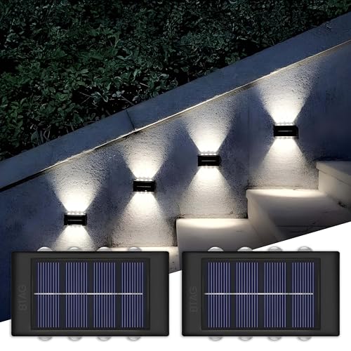 Image of Btag Sun-Powered Up & Down LED Wall Light for Outdoor Use - 8 LED Waterproof Patio Light, Eco-Friendly Sunlight Powered Lamp for Home, Garden, Garage, and Balcony - Pack of 2 (SL009)