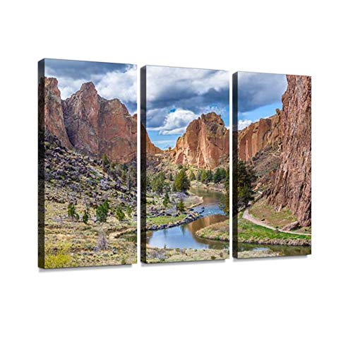 YKing1 Smith Rock in Central Oregon Rock climbings and Pictures Wall Art Painting Pictures Print On Canvas Stretched & Framed Artworks Modern Hanging Posters Home Decor 3PANEL