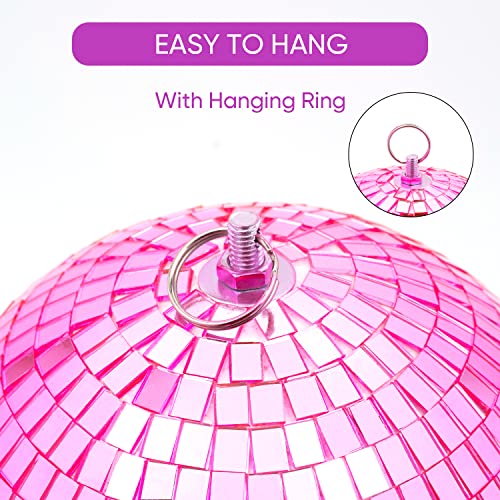 Mirror Disco Ball Decor with Hanging Ring 8" Large Pink Disco Ball Ornament for Disco Party Decorations,70s Theme Party, DJ, Wedding, Birthday,Christmas - Thumbnail 3