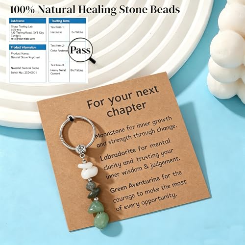 Image of GINAZL Natural Crystals Keychain Gift for New Beginnings, New Beginnings Gifts for Coworker Anxiety Relief Keychain for Women