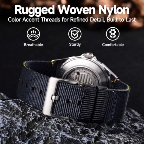 Image of WOCCI Nylon Watch Bands, Contrast Woven Design, Quick Release, Stainless Steel Buckle, Band Width 20mm 22mm 24mm 26mm