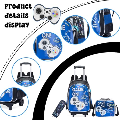 Kids Rolling Backpack for Boys Backpack with Wheels Roller Backpacks for Boys with Lunch Box Pencil Case Wheeled Backpacks for Elementary School Kids3