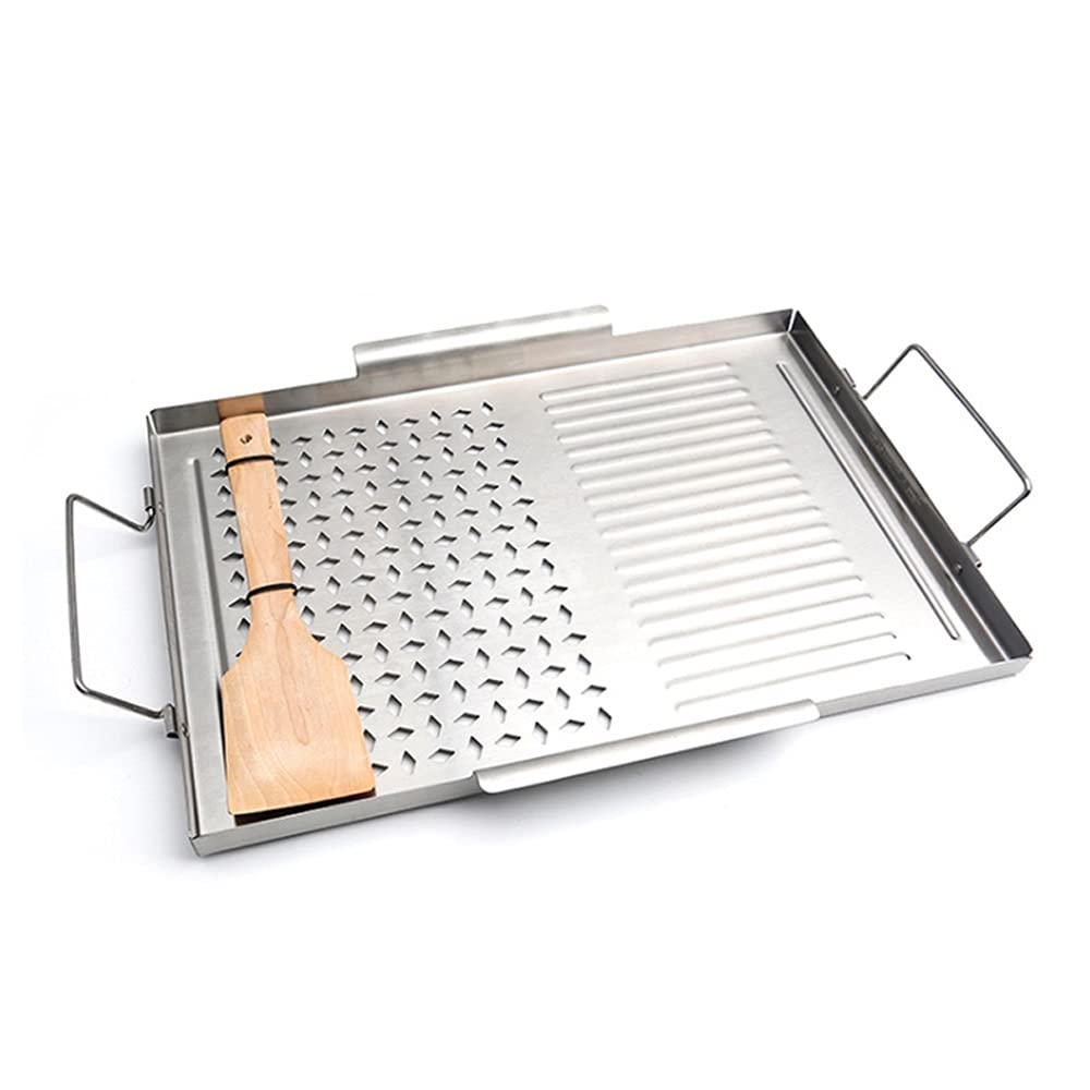 NEWCES Stainless Steel Grill Pan Non-Stick BBQ Pan Square Barbecue Plate Outdoor Picnic Cooking Tools Barbecue Utensils