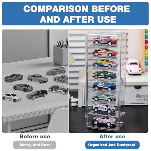 Image of HASTHIP Mini Racing Car Models Clear Display Box with Door, 8-Compartments Vertical Display Box with Removable Clear Shelves, Collectible Car Toy Organizer Case Desk Display Box, 7.5x10.5x26cm