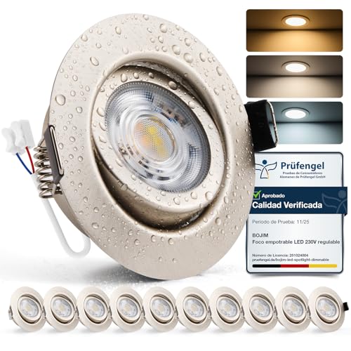 Ojos de Buey LED para Techo Empotrable 7W, Downlight LED Corte 68mm - 80mm 220V-230V IP44, Regulables Focos Interior para Cocina Baño, Luz Cálida Neutra Fría, 10 Pack